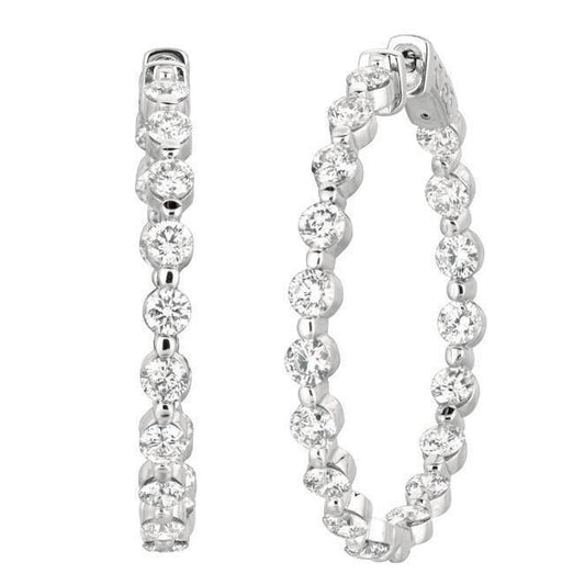 15 Pointer Real Diamond Hoop Earrings 5.54 Carats 14K White Gold