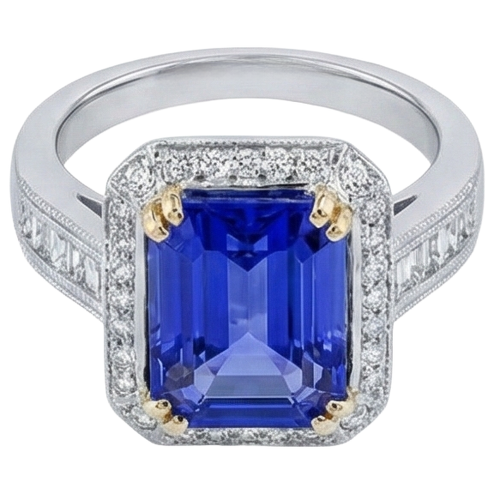 16.50 Ct Big Tanzanite And Small Natural Earth Mined Diamonds Wedding Ring Gold 14K