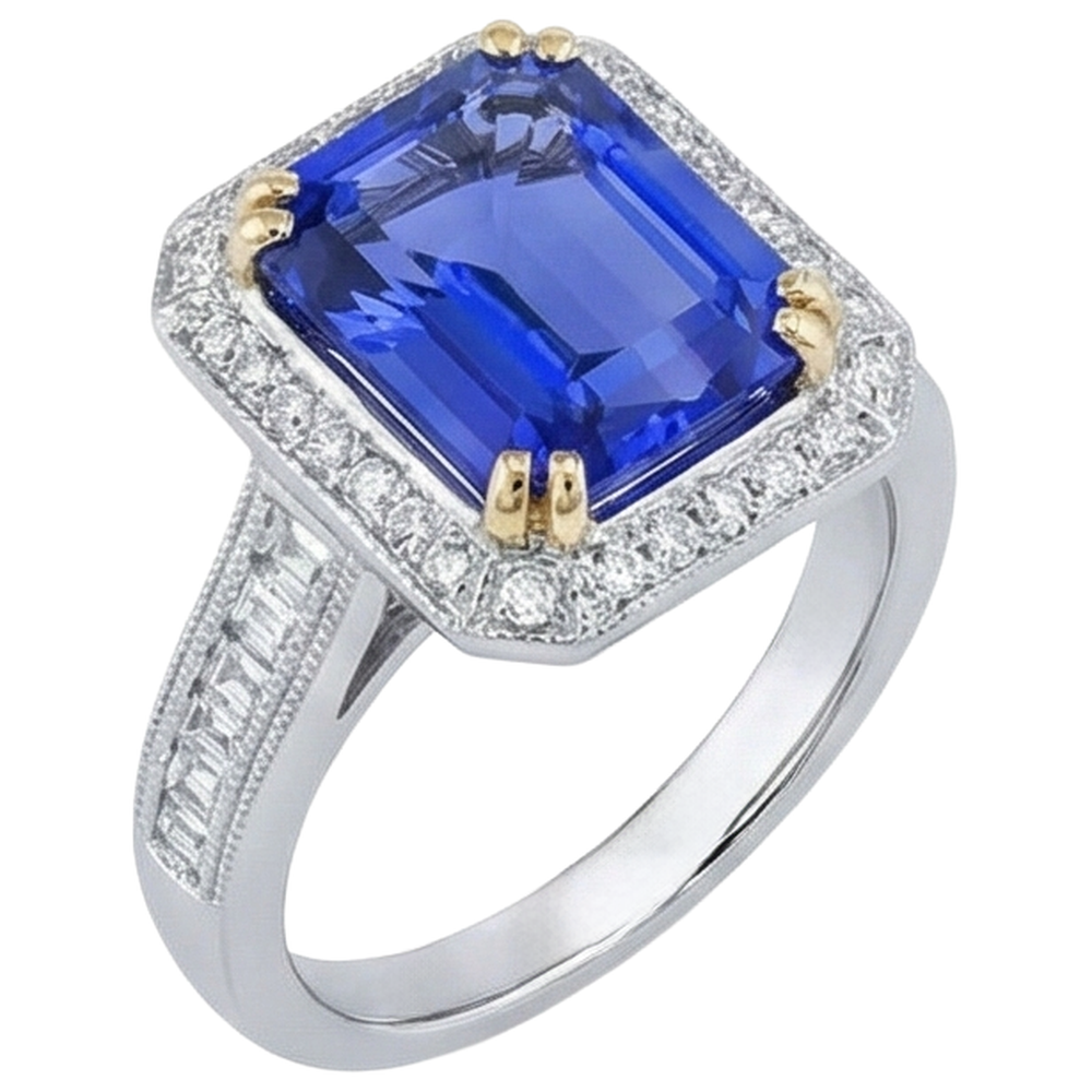 16.50 Ct Big Tanzanite And Small Natural Earth Mined Diamonds Wedding Ring Gold 14K