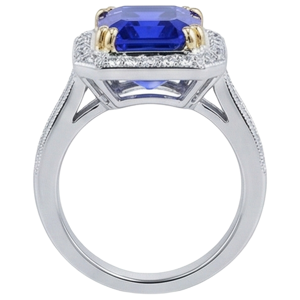 16.50 Ct Big Tanzanite And Small Natural Earth Mined Diamonds Wedding Ring Gold 14K