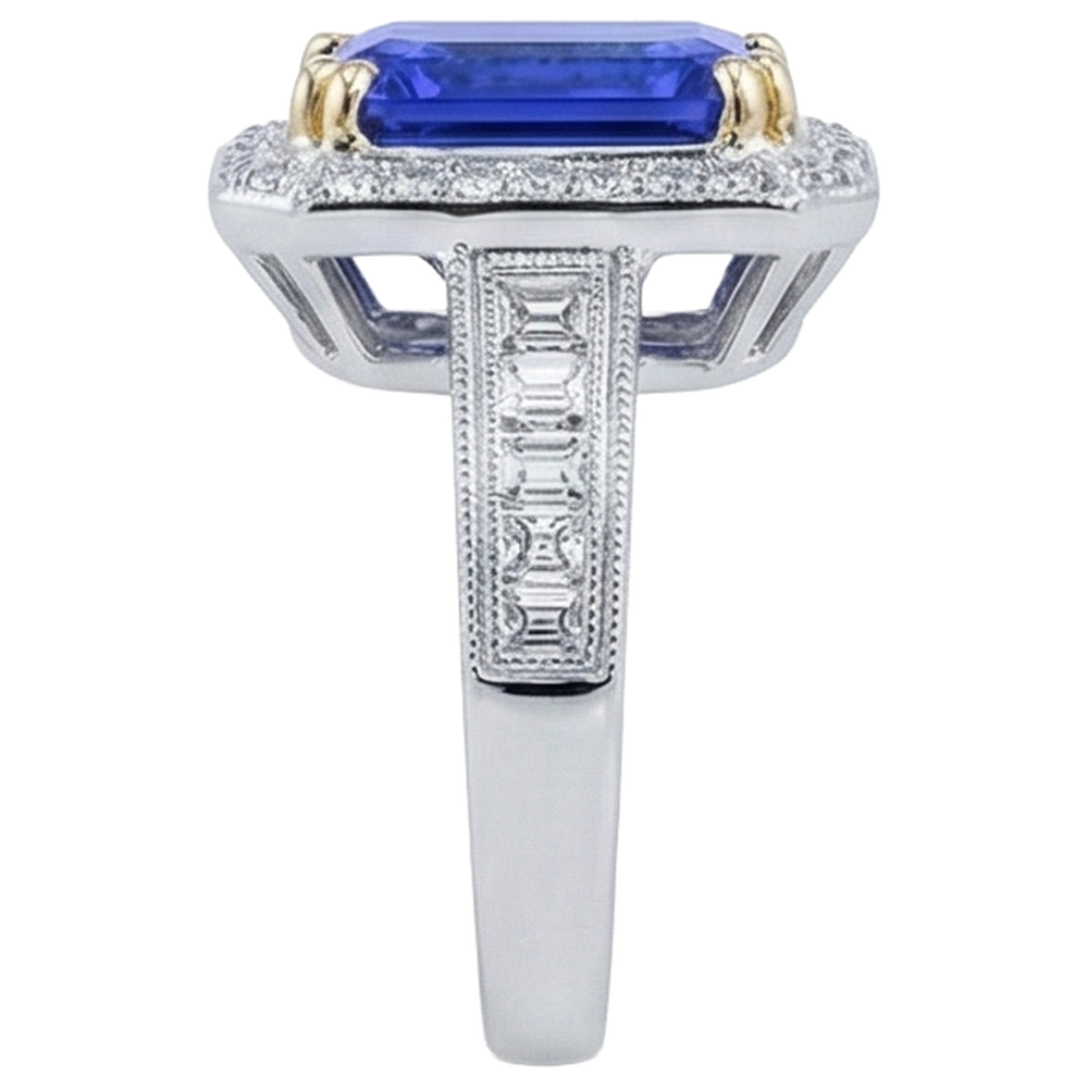 16.50 Ct Big Tanzanite And Small Natural Earth Mined Diamonds Wedding Ring Gold 14K
