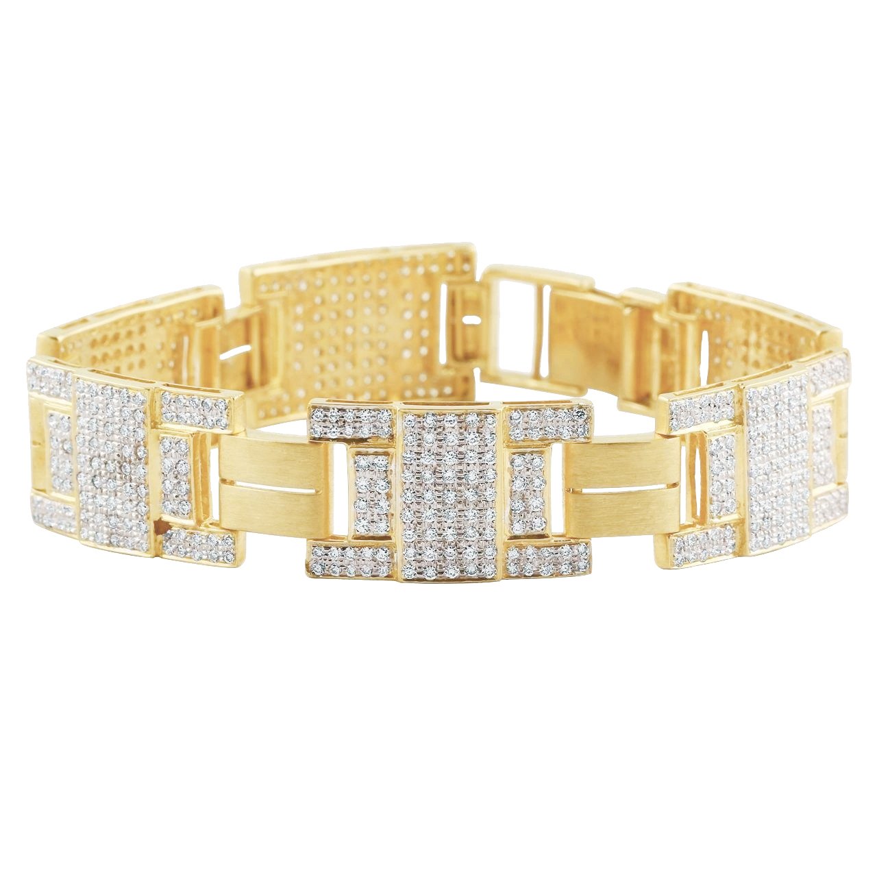 16 Carats Gorgeous Round Real Diamonds Men's Bracelet Yellow Gold 14K