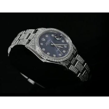 16 Carats Iced Out Custom Diamond-Dial Bezel Rolex Date 34Mm Watch