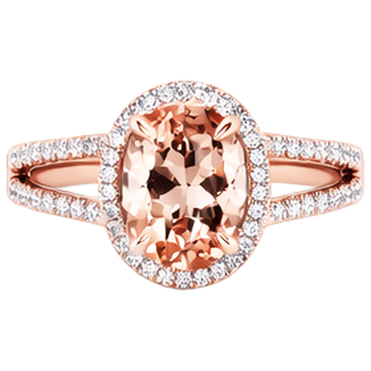 17.25 Ct Oval And Round Cut Morganite With Natural Earth Mined Diamonds Ring Rose Gold
