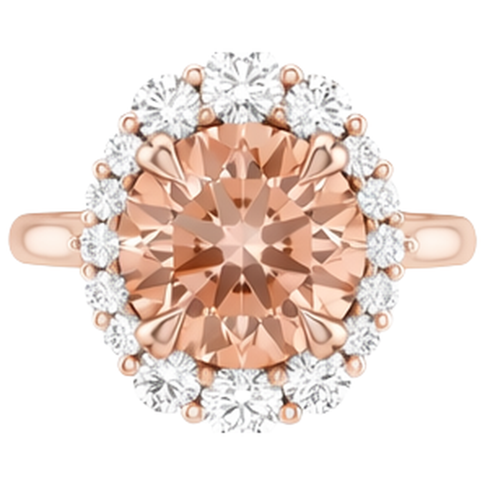 17.75 Ct Morganite And Natural Earth Mined Diamonds Ring 14K Gold Rose