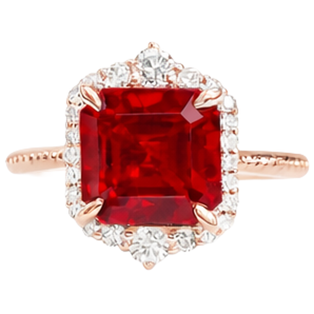 17 Carats Big Asscher Shaped Red Ruby And Natural Earth Mined DIAMOND ( NOT LAB GROWN ) Ring Gold 14K