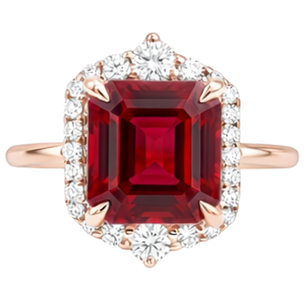 17 Carats Big Asscher Shaped Red Ruby And Natural Earth Mined DIAMOND ( NOT LAB GROWN ) Ring Gold 14K