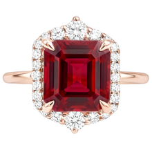 17 Carats Big Asscher Shaped Red Ruby And Natural Earth Mined DIAMOND ( NOT LAB GROWN ) Ring Gold 14K
