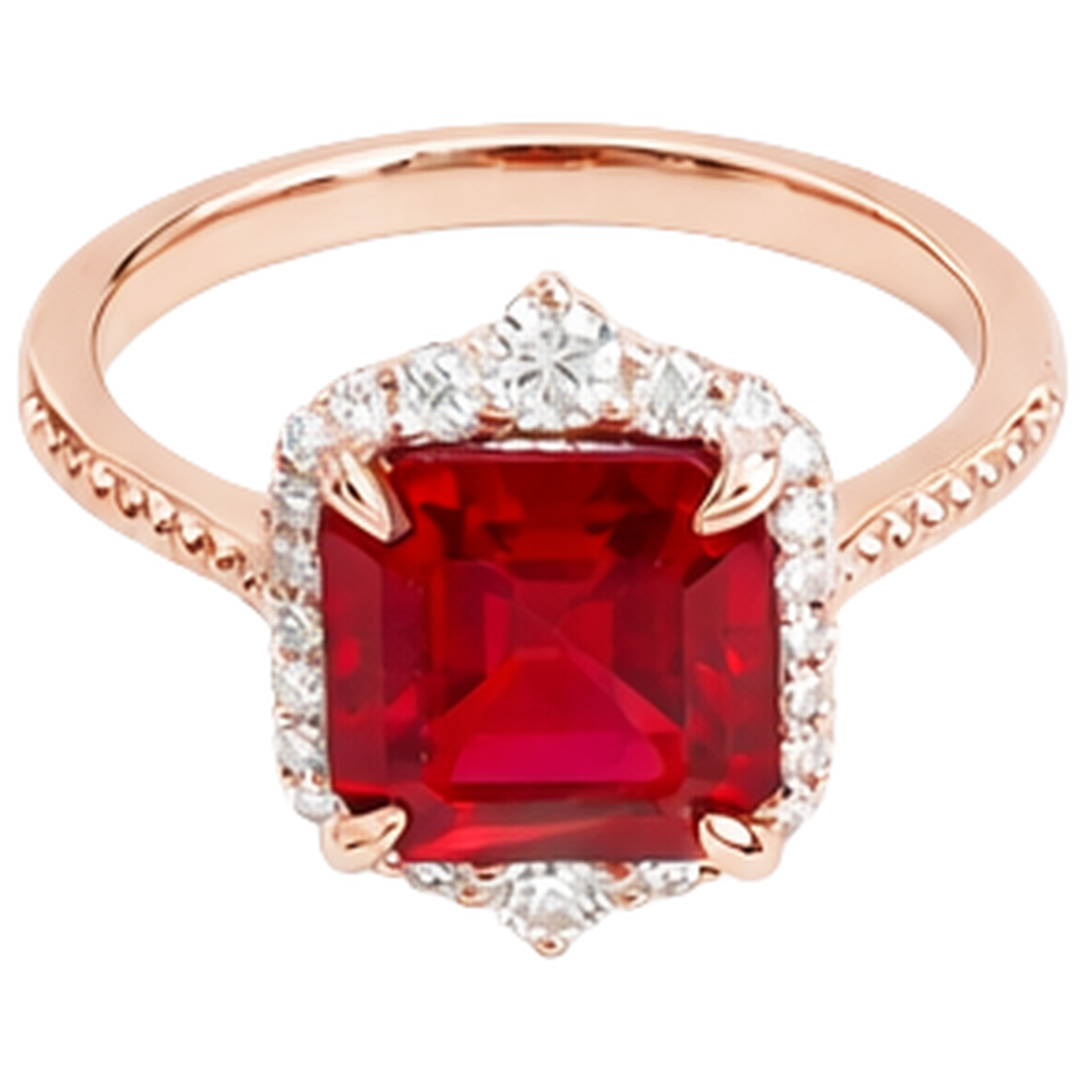 17 Carats Big Asscher Shaped Red Ruby And Natural Earth Mined DIAMOND ( NOT LAB GROWN ) Ring Gold 14K