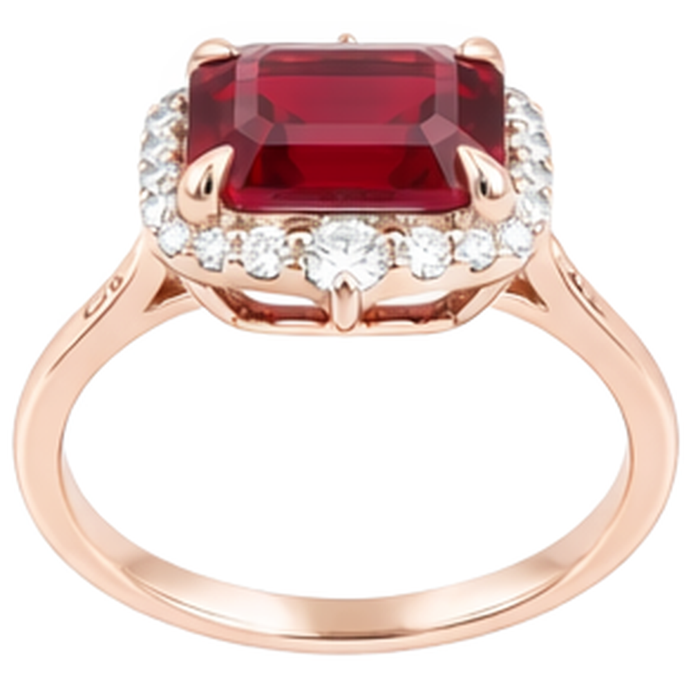 17 Carats Big Asscher Shaped Red Ruby And Natural Earth Mined DIAMOND ( NOT LAB GROWN ) Ring Gold 14K