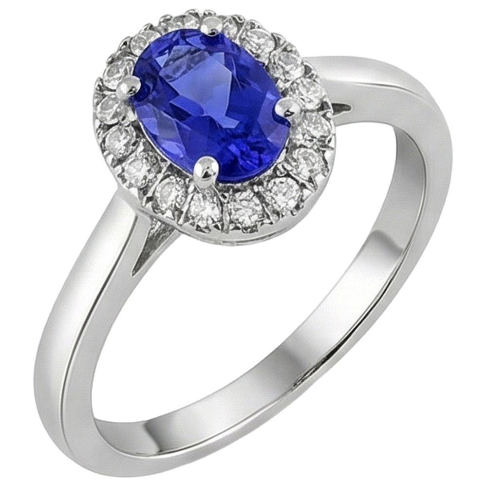 17 Carats Oval Tanzanite With Round Natural Earth Mined Diamonds Ring Gold White 14K