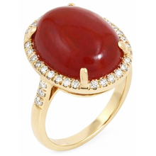 17 Ct Big Red Coral And Small Natural Earth Mined Diamonds Wedding Ring Gold 14K