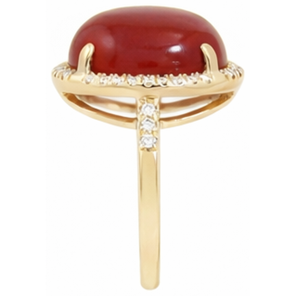 17 Ct Big Red Coral And Small Natural Earth Mined Diamonds Wedding Ring Gold 14K