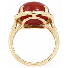 17 Ct Big Red Coral And Small Natural Earth Mined Diamonds Wedding Ring Gold 14K