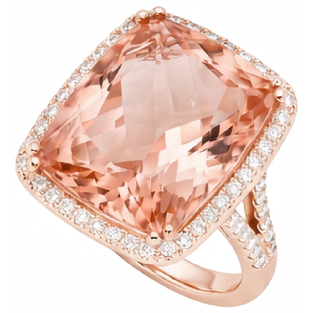 17 Ct Morganite And Natural Earth Mined Diamonds Anniversary Ring Gold Rose 14K