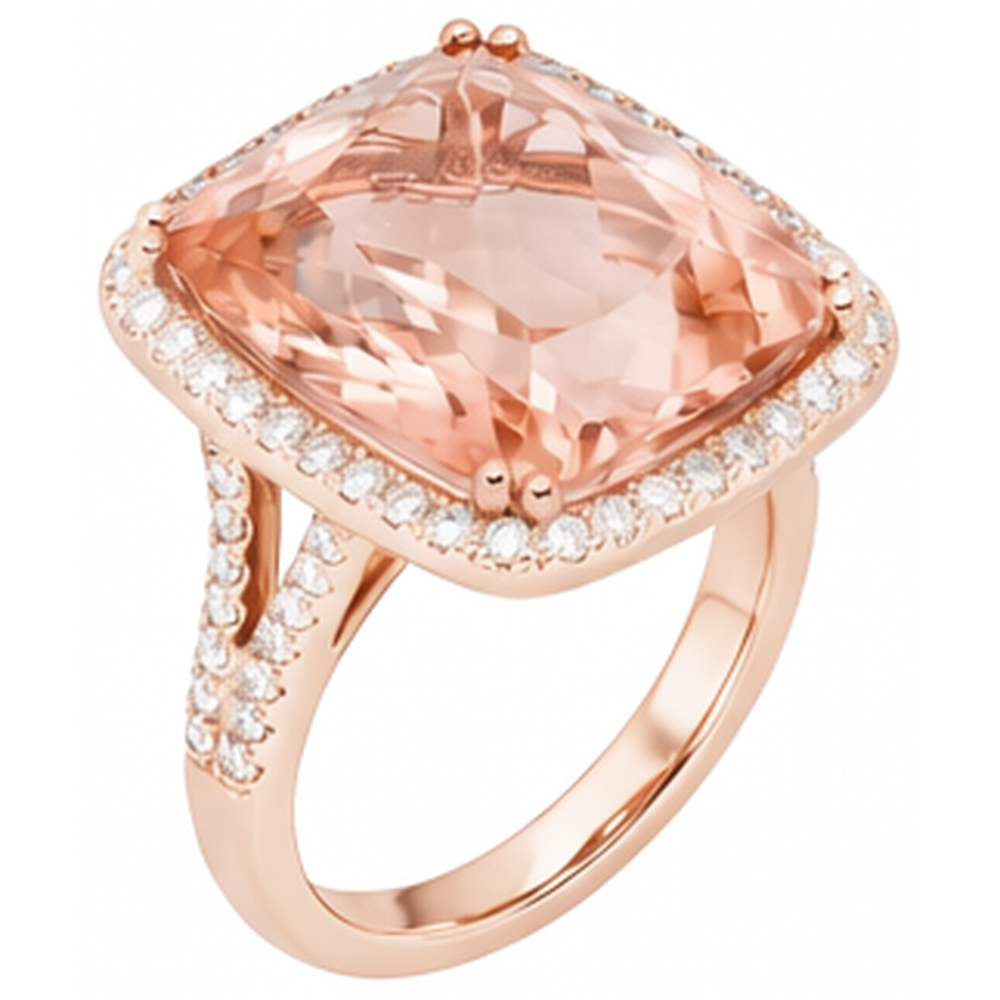 17 Ct Morganite And Natural Earth Mined Diamonds Anniversary Ring Gold Rose 14K