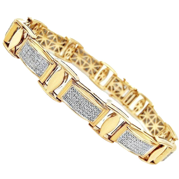 18 Ct Round Cut Pave Setting Real Diamond Men Bracelet Yellow Gold 14K