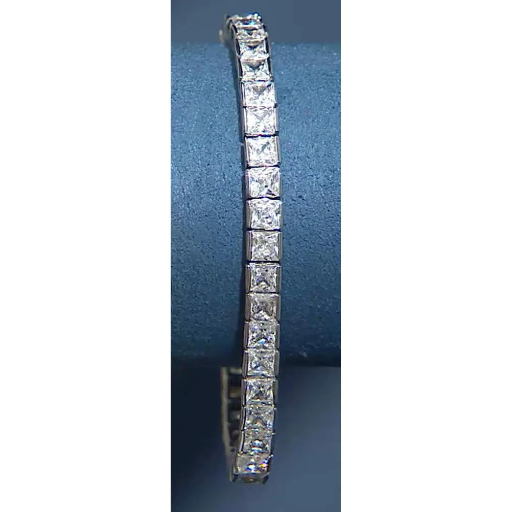18.90 Carat Real Princess Cut Diamond Tennis Bracelet White Gold 14K Jewelry