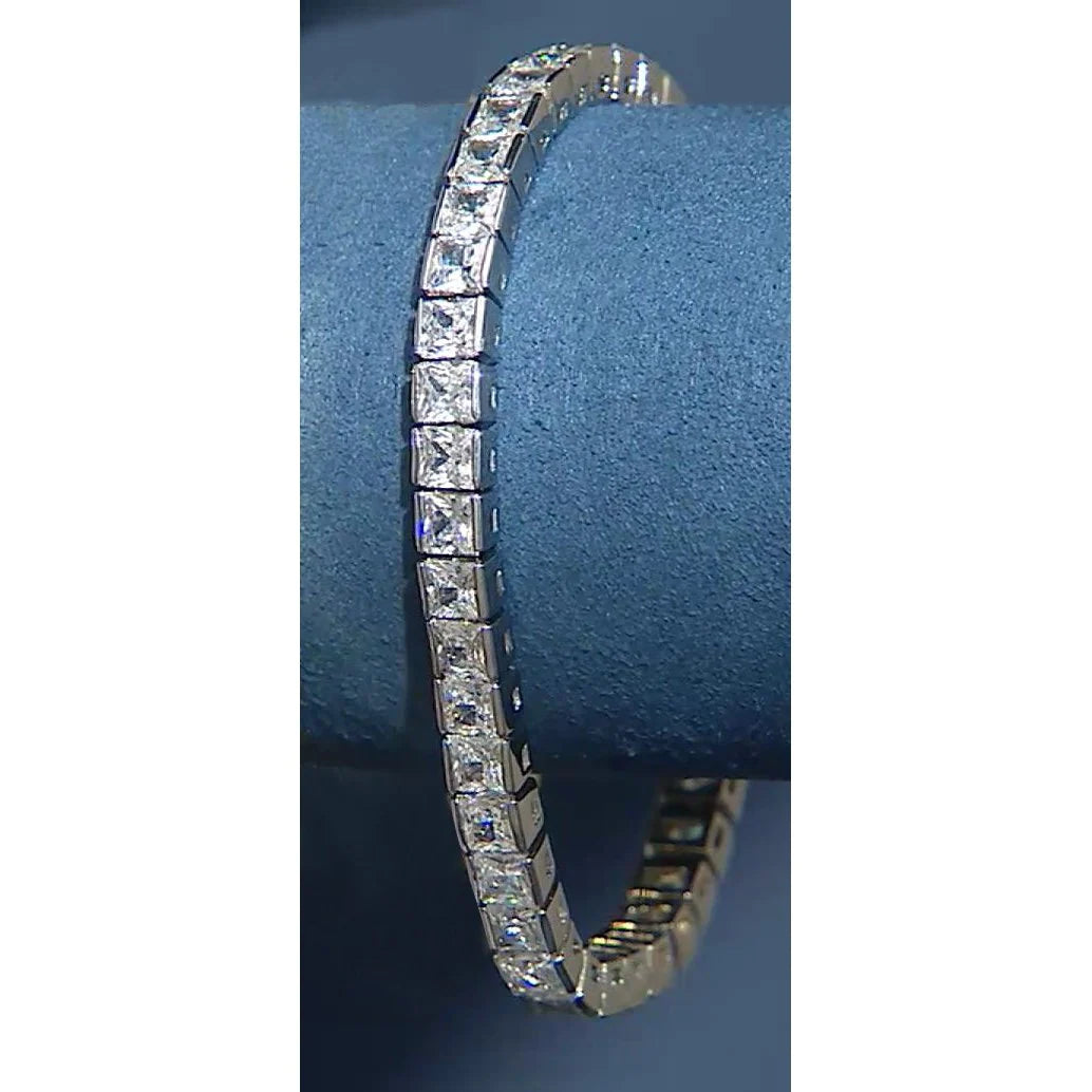 18.90 Carat Real Princess Cut Diamond Tennis Bracelet White Gold 14K Jewelry