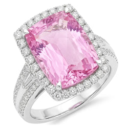 19.40 Carats Cushion Cut Kunzite Round Natural Earth Mined Diamonds Ring White Gold