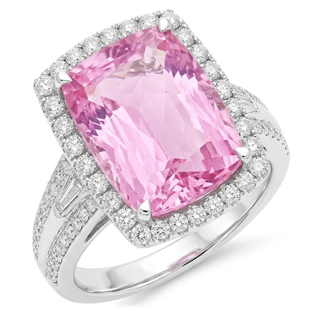 19.40 Carats Cushion Cut Kunzite Round Natural Earth Mined Diamonds Ring White Gold