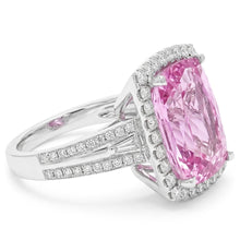 19.40 Carats Cushion Cut Kunzite Round Natural Earth Mined Diamonds Ring White Gold