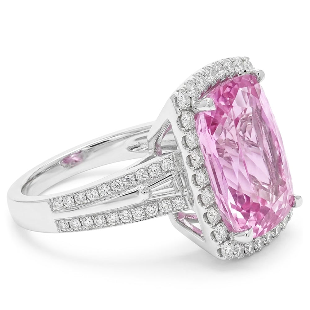 19.40 Carats Cushion Cut Kunzite Round Natural Earth Mined Diamonds Ring White Gold