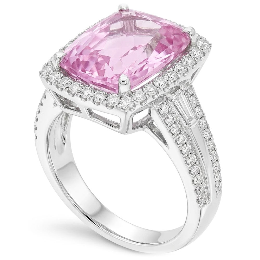 19.40 Carats Cushion Cut Kunzite Round Natural Earth Mined Diamonds Ring White Gold