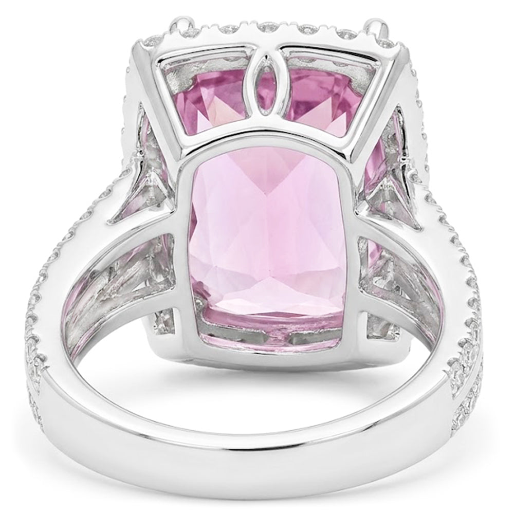 19.40 Carats Cushion Cut Kunzite Round Natural Earth Mined Diamonds Ring White Gold