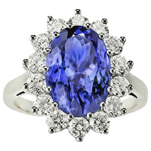 19.75 Ct Oval Tanzanite With Natural Earth Mined Diamonds Ring Flower Style 14K Gold
