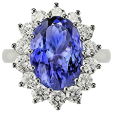 19.75 Ct Oval Tanzanite With Natural Earth Mined Diamonds Ring Flower Style 14K Gold