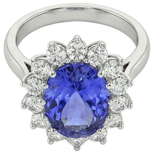 19.75 Ct Oval Tanzanite With Natural Earth Mined Diamonds Ring Flower Style 14K Gold