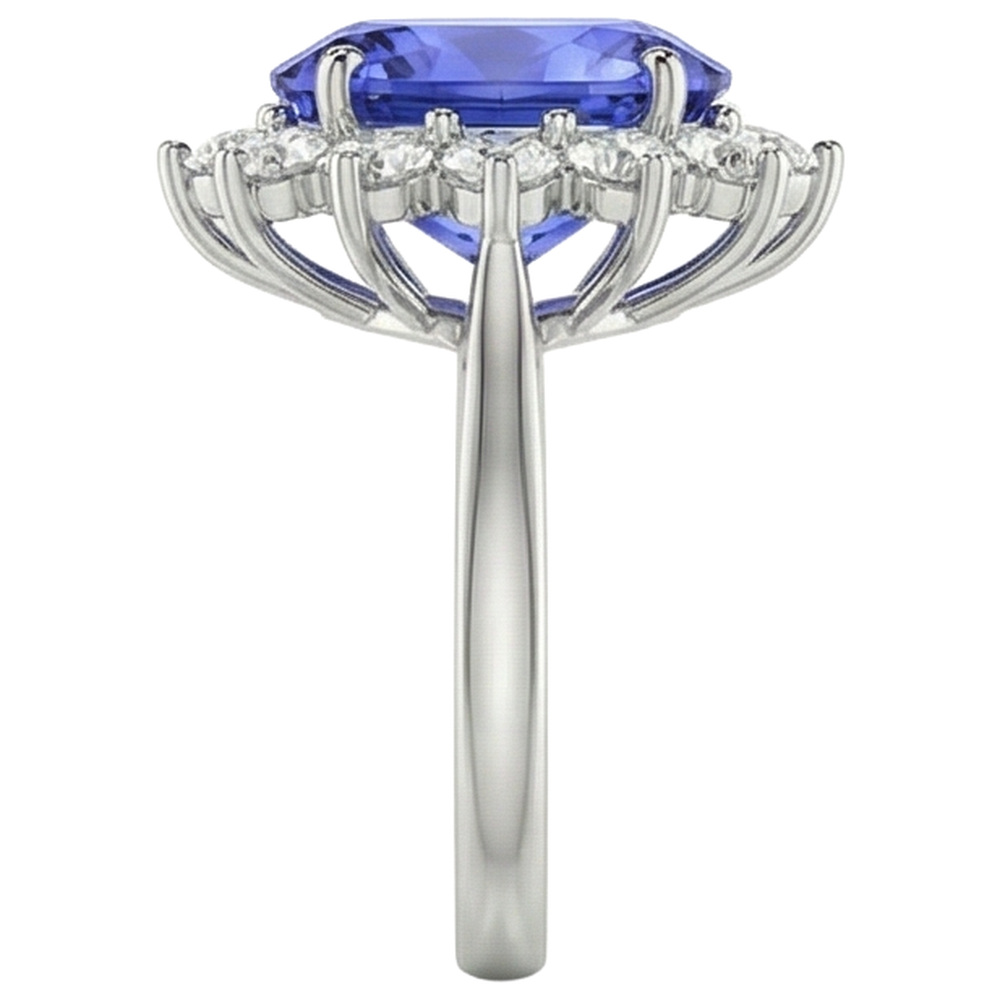 19.75 Ct Oval Tanzanite With Natural Earth Mined Diamonds Ring Flower Style 14K Gold