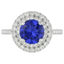 19 Ct Round Cut Tanzanite And Natural Earth Mined Diamonds Wedding Ring 14K White Gold