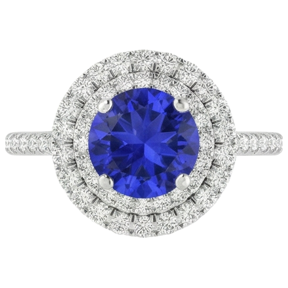 19 Ct Round Cut Tanzanite And Natural Earth Mined Diamonds Wedding Ring 14K White Gold