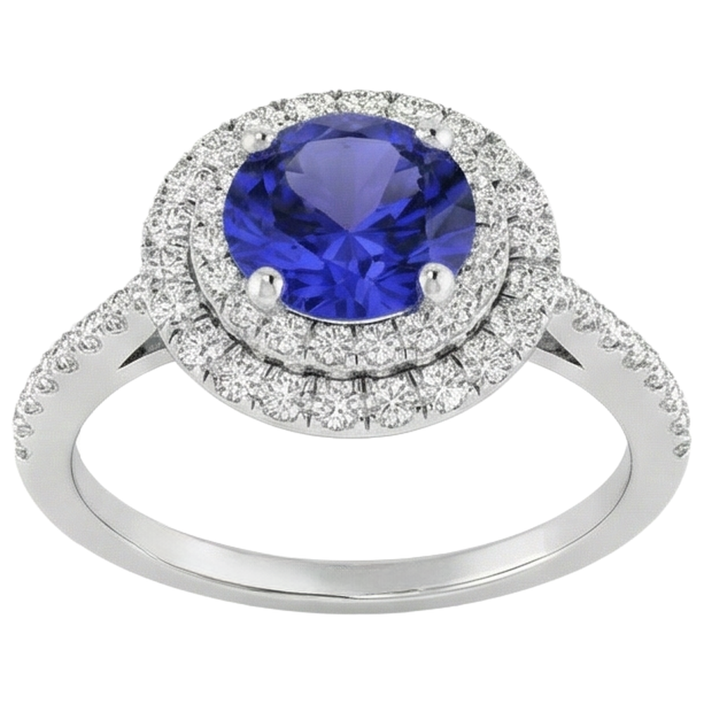 19 Ct Round Cut Tanzanite And Natural Earth Mined Diamonds Wedding Ring 14K White Gold
