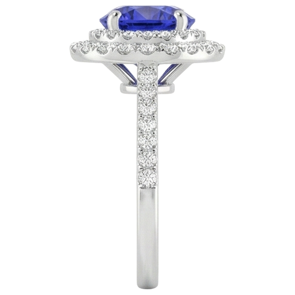19 Ct Round Cut Tanzanite And Natural Earth Mined Diamonds Wedding Ring 14K White Gold