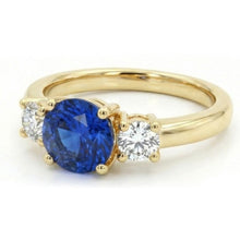 1 Carat Three Stone Natural Earth Mined Diamond Engagement Ring 14K Yellow Gold