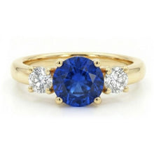 1 Carat Three Stone Natural Earth Mined Diamond Engagement Ring 14K Yellow Gold