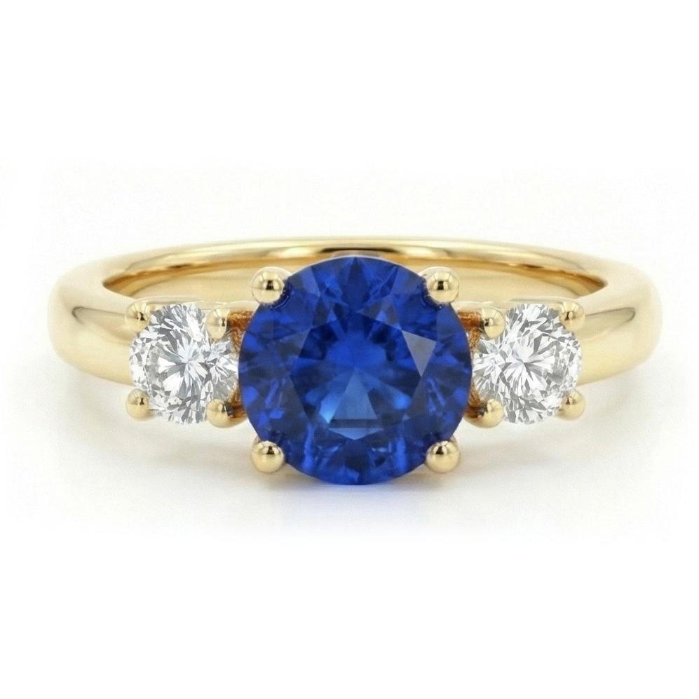 1 Carat Three Stone Natural Earth Mined Diamond Engagement Ring 14K Yellow Gold