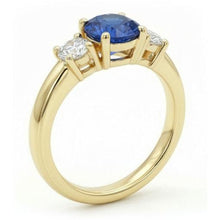 1 Carat Three Stone Natural Earth Mined Diamond Engagement Ring 14K Yellow Gold