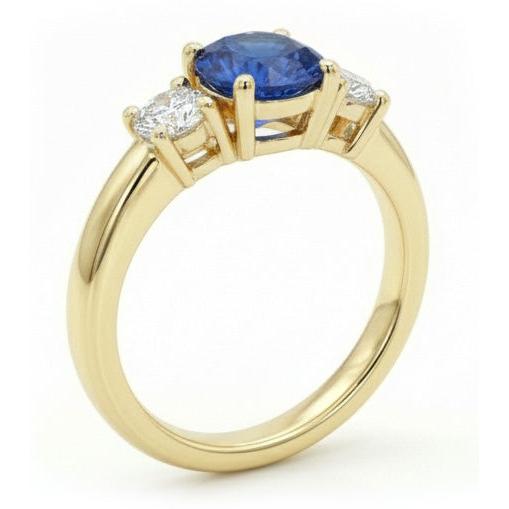 1 Carat Three Stone Natural Earth Mined Diamond Engagement Ring 14K Yellow Gold