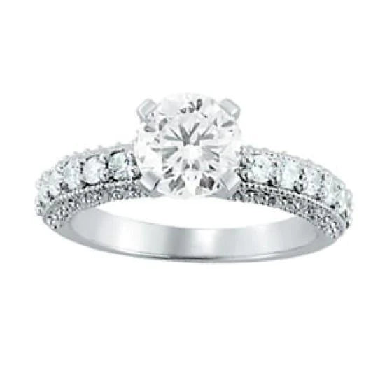 1.05 Carats Real Diamond Lady Engagement Gold Solitaire Ring With Accents