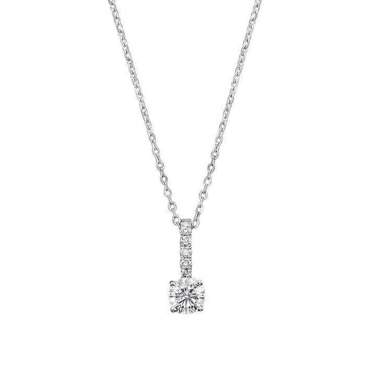 1.05 Ct Prong Set Round Real Diamond Necklace Pendant 14K White Gold