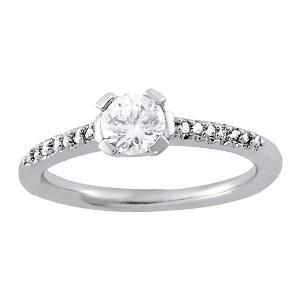 1.12 Carat Real Diamond Solitaire Ring With Accents White Gold 14K