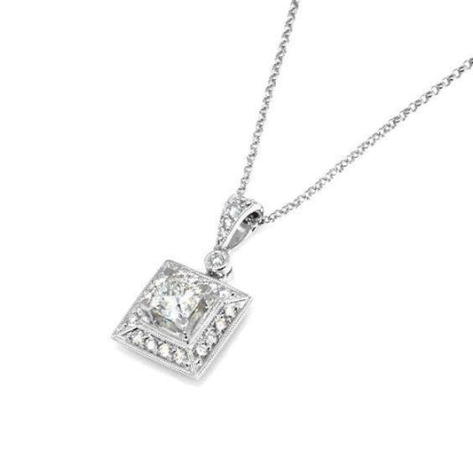 1.12 Ct Princess And Natural Round Diamond Necklace Pendant 14K White Gold
