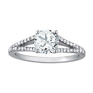 1.18 Carats Real Diamond Ring With Accents Split Shank White Gold 14K
