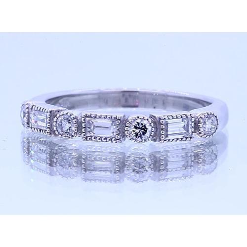 1.20 Carats Round & Baguettes Diamond Anniversary Band White Gold 14K