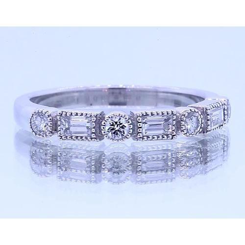 1.20 Carats Round & Baguettes Diamond Anniversary Band White Gold 14K