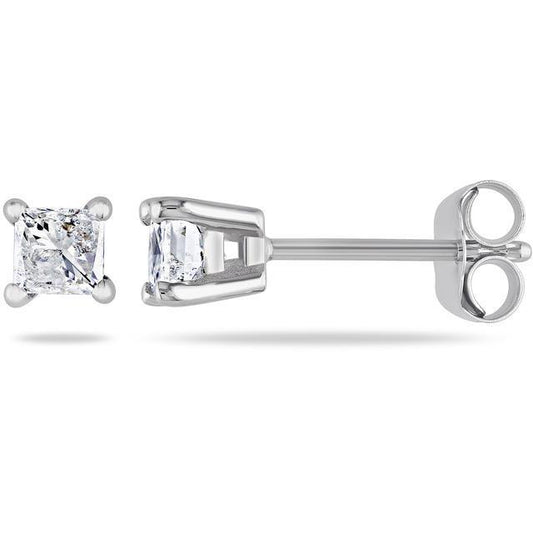 1.20 Ct Princess Cut Real Diamonds Studs Earrings White Gold